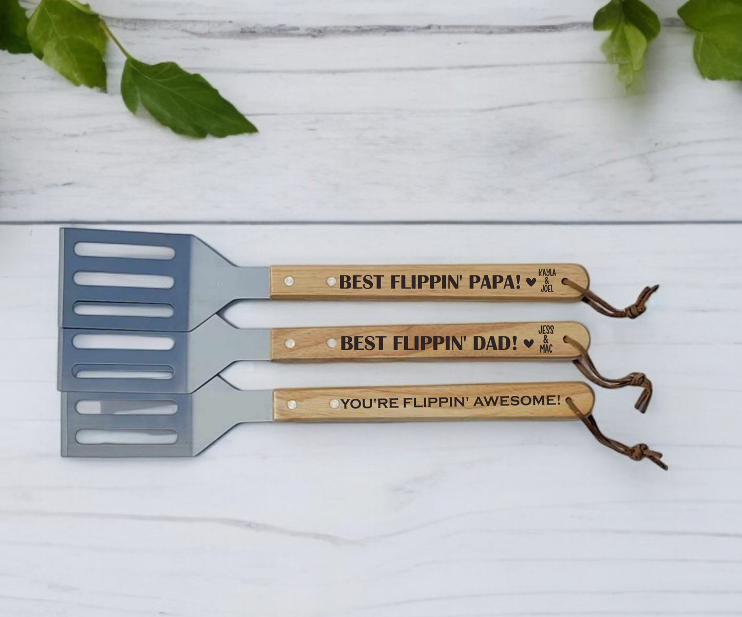 Personalized Grill Spatula for Father's Day or Christmas - Best Flippin' Dad/Daddy/Papa/Grandpa - Add Kids Names